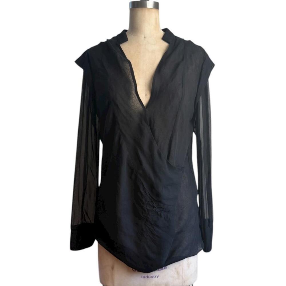 Kimberly Taylor black sheer silk shirt blouse with sheer sleeves size S
